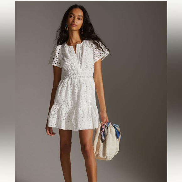 🍀🔥Anthropologie - White Eyelet Somerset Mini Dress - 1X - Picture 4 of 8